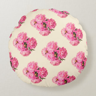 Coussins Ronds Coton Vintage Aquarelle Pink Peonies Florales