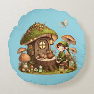 Coussins Ronds “Cottagecore Mushroom House & Forest Goblin