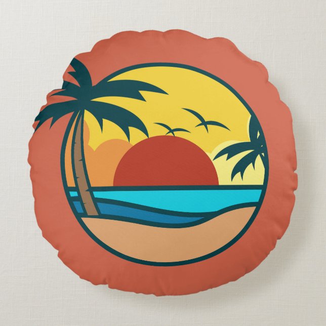 Coussins Ronds Coucher de soleil de plage tropical (Devant)