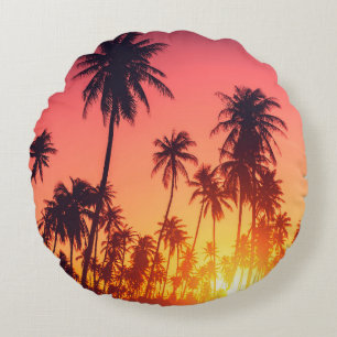 Coussins Ronds Coucher de soleil des arbres tropicaux