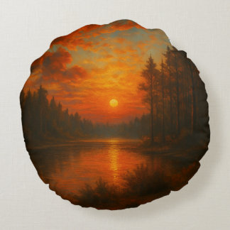 Coussins Ronds Coucher de soleil du lac - Accent inspiré par la n