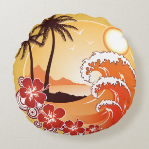 Coussins Ronds Coucher de soleil tropical
