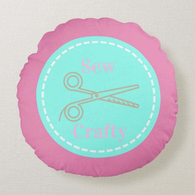 Coussins Ronds Coudre Cercle bleu Aqua Crafty avec ciseaux (Devant)
