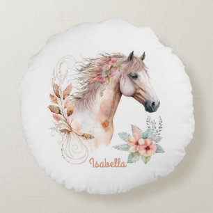 Coussins Ronds Couleur d'eau douce sur mesure Floral Boho Horse