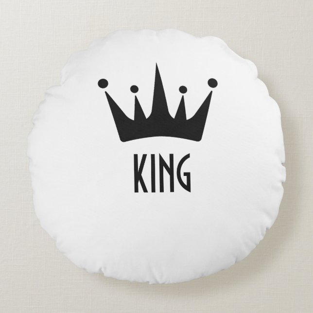 Coussins Ronds Couleur noire personnalisée Couronne King Texte Co (Devant)