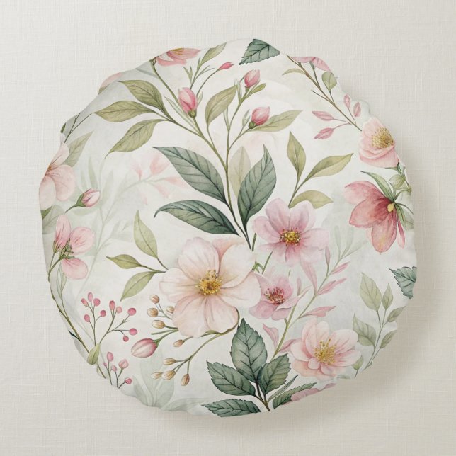 Coussins Ronds Couleur pastel motif rose (Dos)