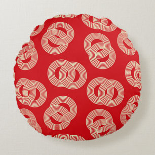 Coussins Ronds Couleurs rouges, anneaux rayés verrouillés motif.