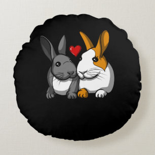 Coussins Ronds Couple animal lapin mignon en amour lapins mignons