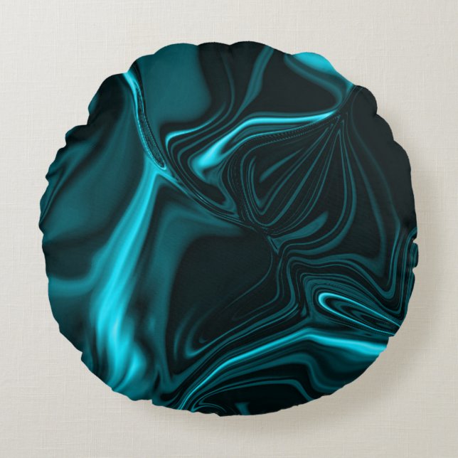 Coussins Ronds Courbes dans bleue turquoise, ciel profond ou cyan (Devant)