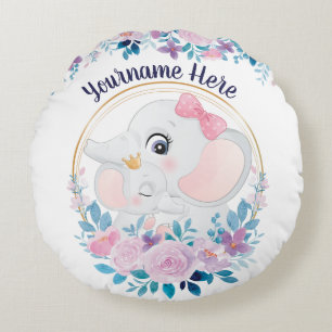 Coussins Ronds Couronne de fleurs rose pâle pour éléphant mère et
