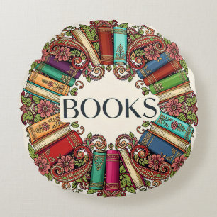 Coussins Ronds Couronne de livres Amoureux de livres Écrivains Bi