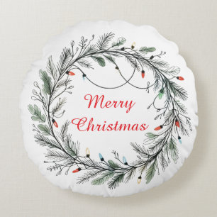 Coussins Ronds Couronne de Noël minimaliste et lumières