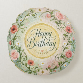 Coussins Ronds Couronne de roses florales célestes vintage