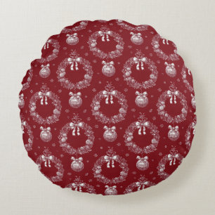 Coussins Ronds Couronne et ornement de vacances en toile de Jouy 
