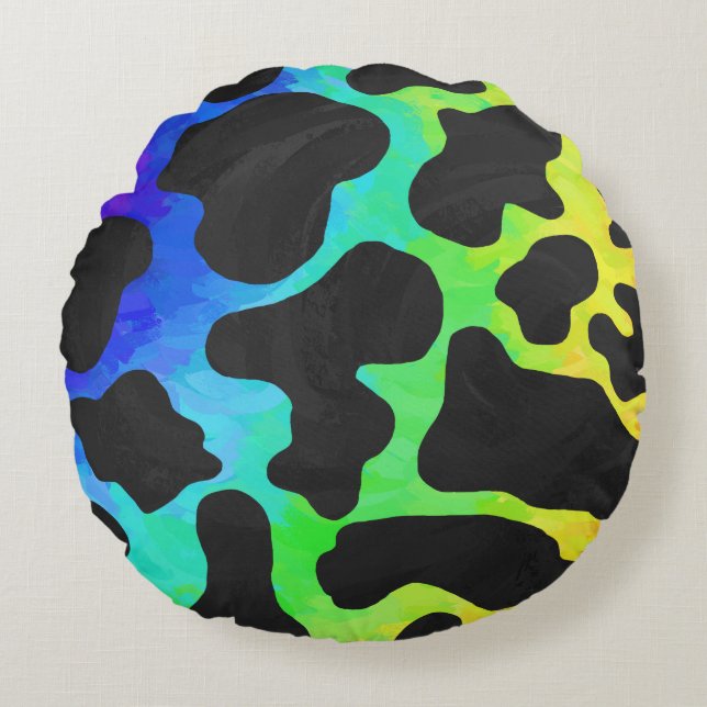 Coussins Ronds Cow Black et Rainbow Stuff (Devant)