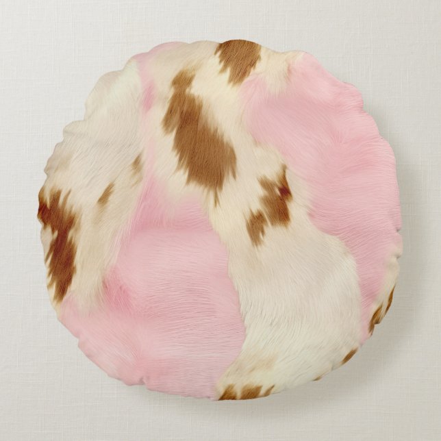 Coussins Ronds Cowgirl Crème rose Brown Cowhide (Devant)