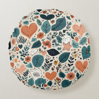 Coussins Ronds Cozy Pastel Floral & Geometric Pattern Pillow