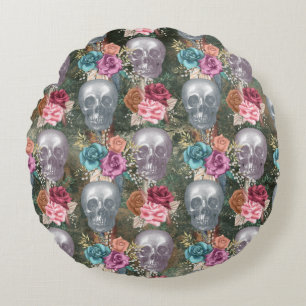 Coussins Ronds Crâne Boho avec fleurs