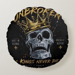 Coussins Ronds Crâne de roi incassable Couronne Art motivationnel