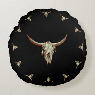 Coussins Ronds Crâne de vache occidentale Pays Brown noir Style r