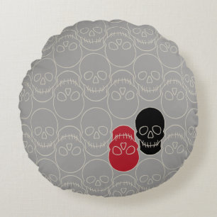 Coussins Ronds Crânes - Gris fantôme et Blanc osseux
