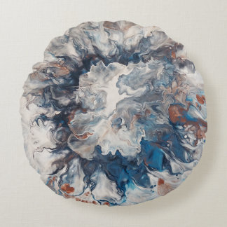 Coussins Ronds Crème Abstraite de Bronze Bleu Contemporain Gris