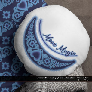 Coussins Ronds Crescent Moon Magic Stars Céleste Blanc