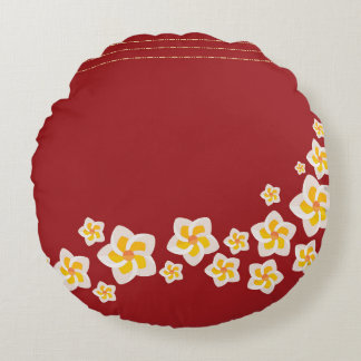 Coussins Ronds Crimson Bloom: Tropical Plumeria Round