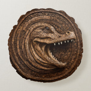 Coussins Ronds Crocodile australien sculpté en bois,