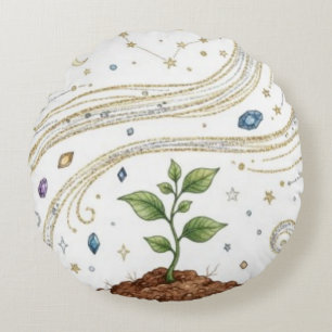 Coussins Ronds Croissance Cosmique Nature Plante avec Racines et