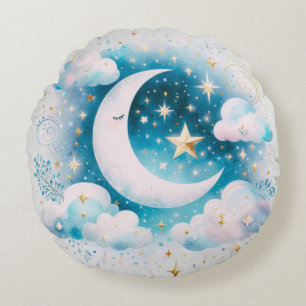 Coussins Ronds Croissant de Lune Céleste Bohème Moderne Bleu et B