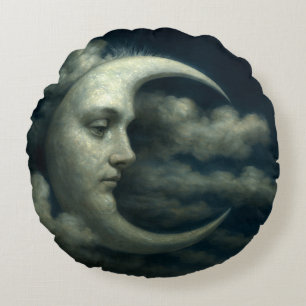Coussins Ronds Croissant de lune céleste et visage de soleil