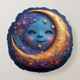 Coussins Ronds Croissant de Lune Fantaisiste avec un Visage Souri