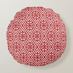 Coussins Ronds Croix médiévale Damask - Rouge profond et blanc