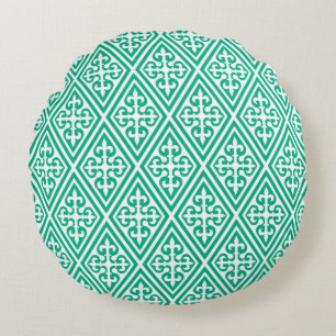 Coussins Ronds Croix médiévale Damask - Turquoise et blanc