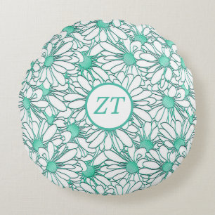 Coussins Ronds Custom Beautiful Turquoise et blanc Floral