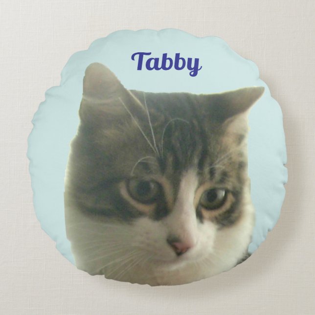 Coussins Ronds Custom Tabby Cat Photo on Light Blue (Devant)