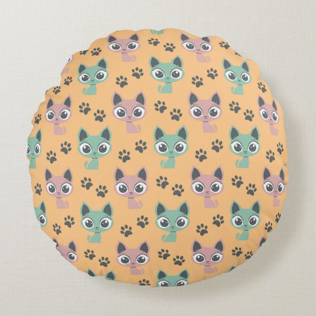 Coussins Ronds Cute Adorable Kitten Gros yeux Chat Paw Motif (Devant)