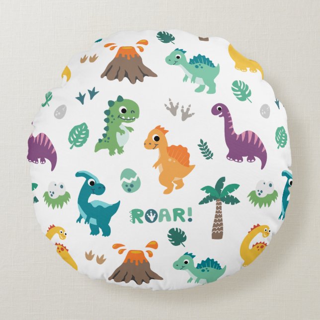 Coussins Ronds Cute Baby Dino Dinosaur motif Anniversaire de enfa (Devant)
