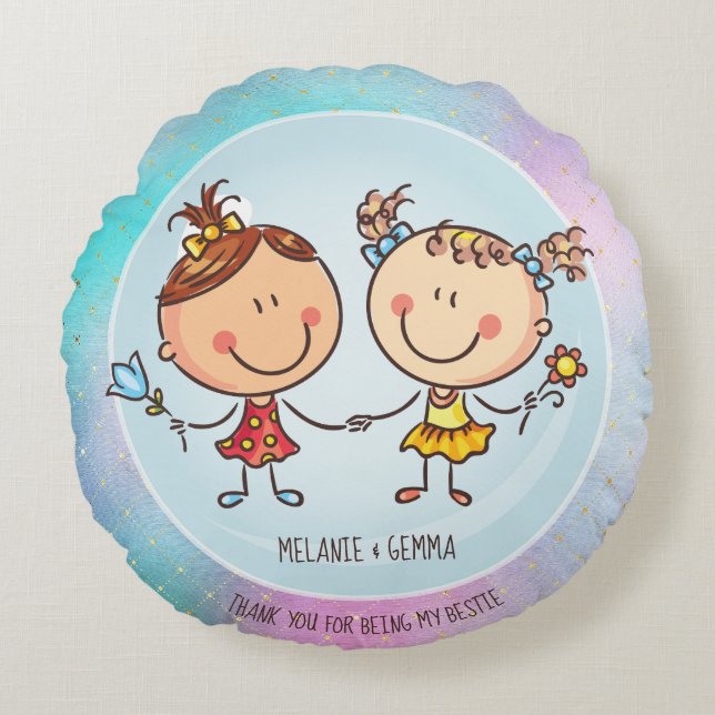 Coussins Ronds Cute BFF Besties Kawaii Toxits for Girls Friends (Devant)