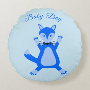 Coussins Ronds Cute Blue Baby Boy Fox Faire-part de naissance