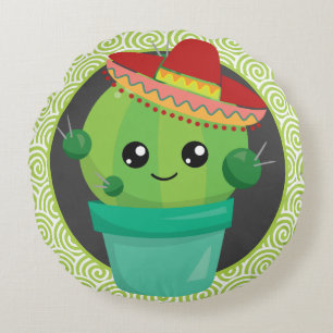 Coussins Ronds Cute Cactus dans le Sombrero