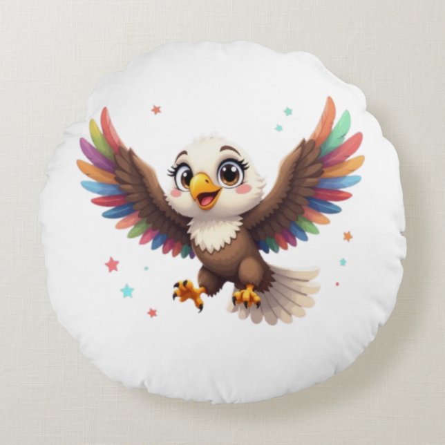 Coussins Ronds Cute Cartoon Eagle Flying – Friendly Vector Art (Devant)