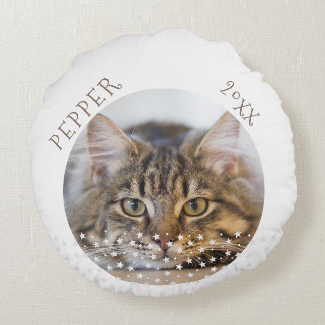 Coussins Ronds Cute Cat 2 Photos Star Motif Noël (Dos)