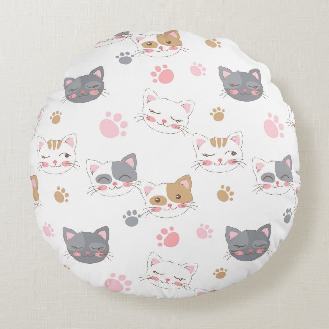 Coussins Ronds Cute chat face chats souriants motif (Devant)