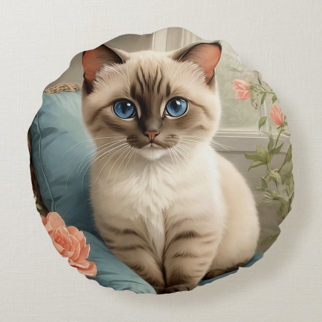 Coussins Ronds Cute chat siamese (Dos)