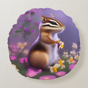 Coussins Ronds Cute Chipmunk en Fleurs