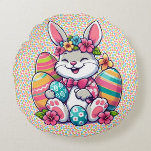 Coussins Ronds Cute, & coloré lapin hawaïen/tropical de Pâques