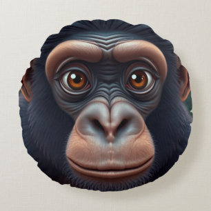 Coussins Ronds Cute Crazy Funny Chimpanzé Anime Portrait