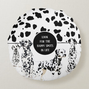 Coussins Ronds Cute Dalmatiens Noir & Blanc Zones Joyeuses